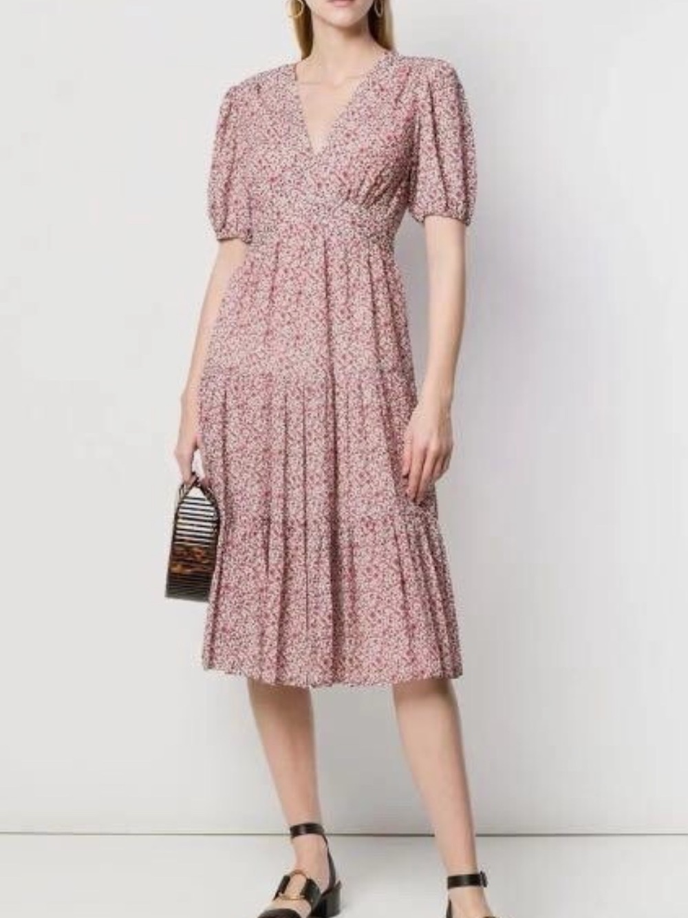Tory Burch Floral Cotton & Silk Puff Sleeve Midi Dress